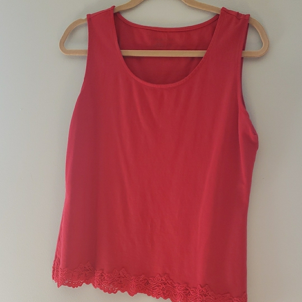 Coldwater Creek Red Sleeveless Tank Top with Scalloped Hem
